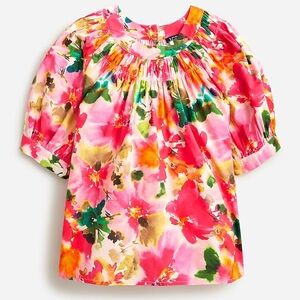 J Crew Smock-neck puff-sleeve top in floral cotton poplin Size XL